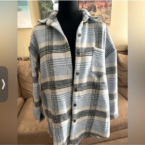 Buckle Blue and Cream Plaid Teddy Jacket